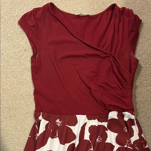 Red Asymmetrical Wrap Dress with Cap Sleeves - Picture 1 of 3